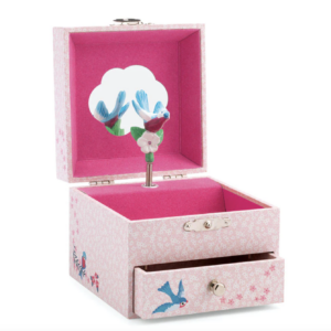 petite boîte à bijoux avec musique, oiseau rose