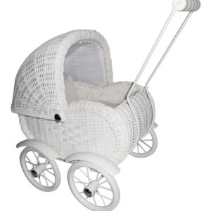 poussette de poupée en osier blanc