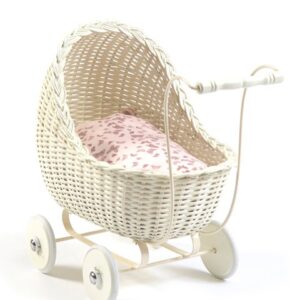 poussette de poupée en osier naturel blanc cassé